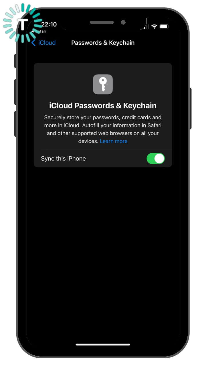 Turn ON iCloud Passwords & Keychain