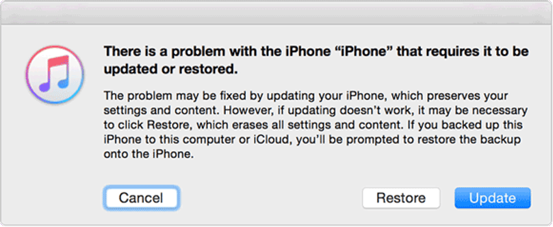 iTunes Error there is a problem with the iPhone that requires it to be updated or restored