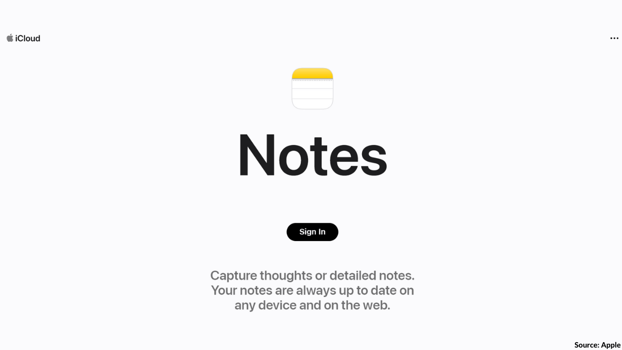 Check Notes on iCloud web