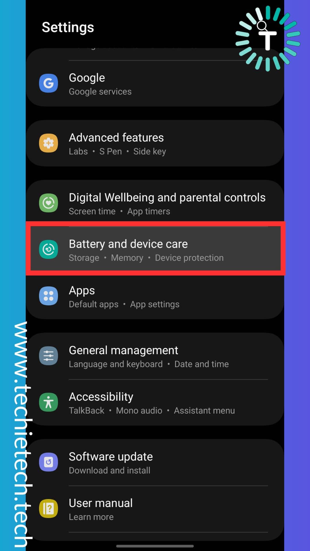 First, go to Settings and Tap on Battery and Device Care