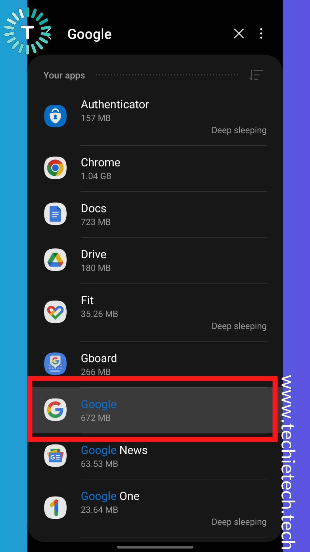 Search for the Google app and tap on it