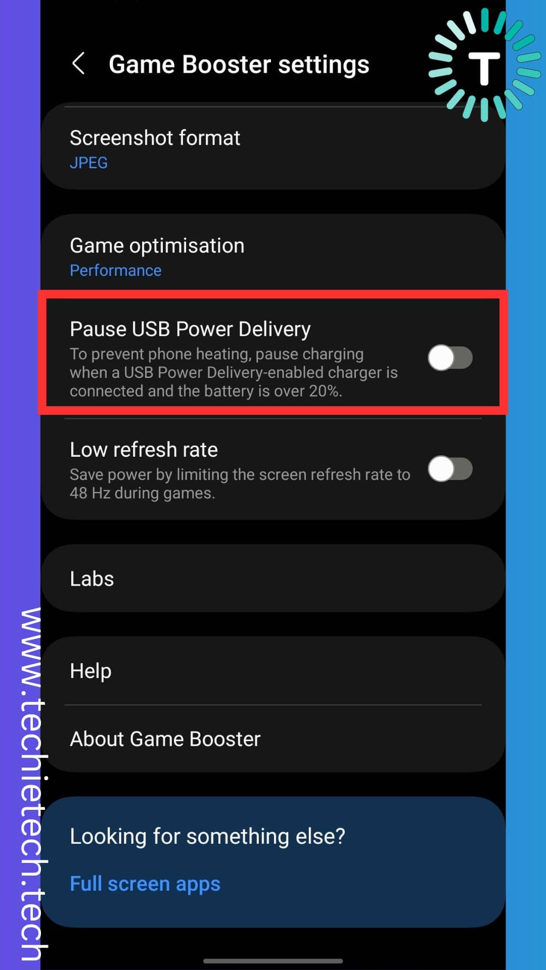 Toggle on the “Pause USB Power Delivery”