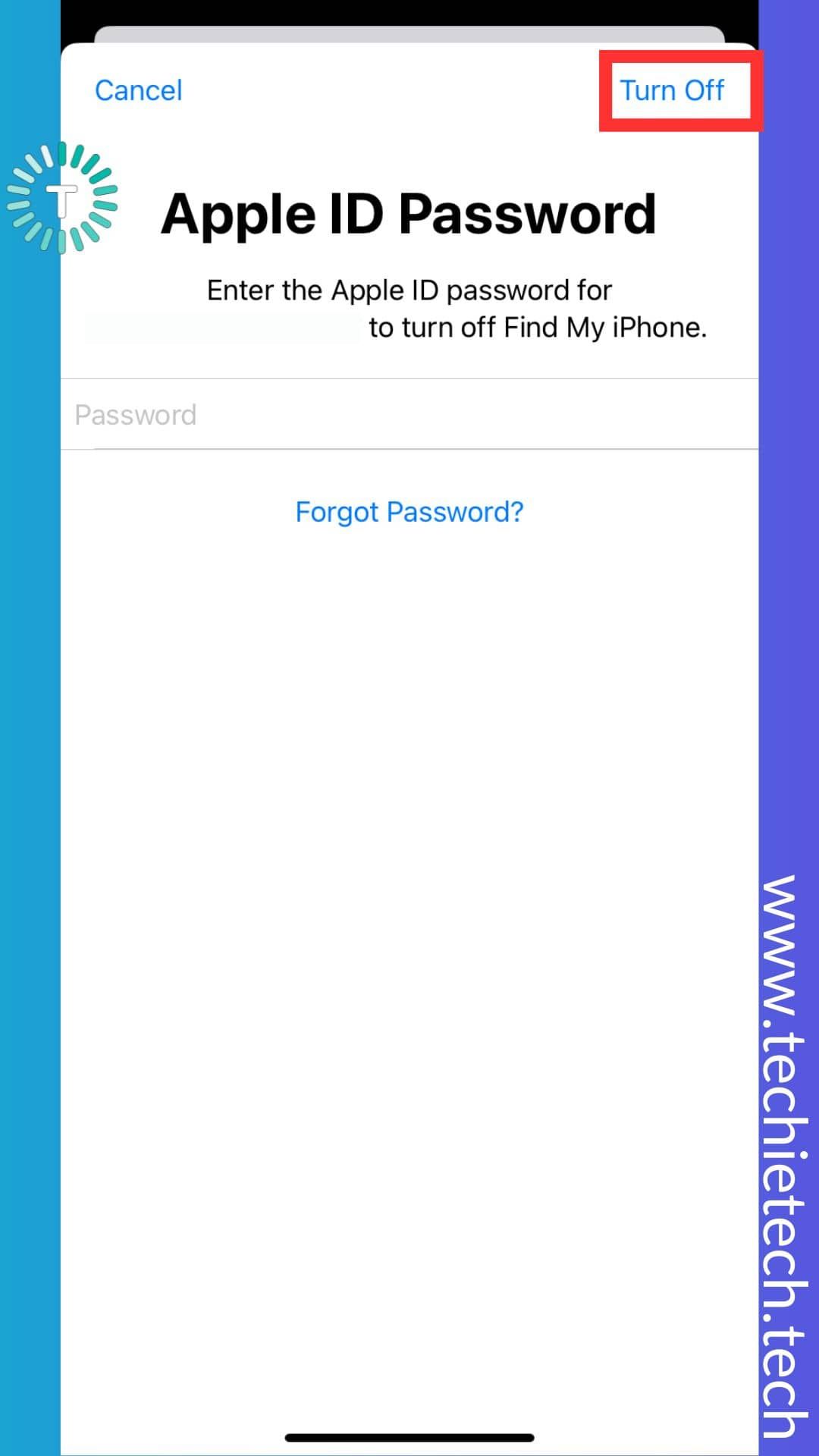 enter your Apple ID password and tap Turn Off, (1)