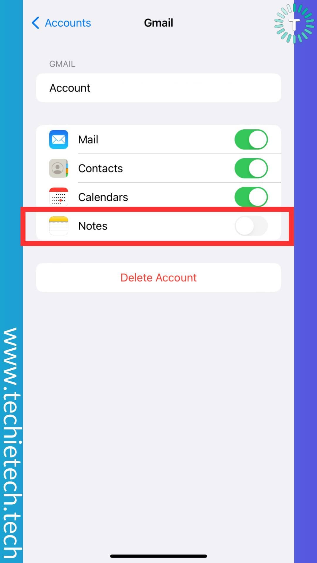 uncheck or turn off Notes from the following screen