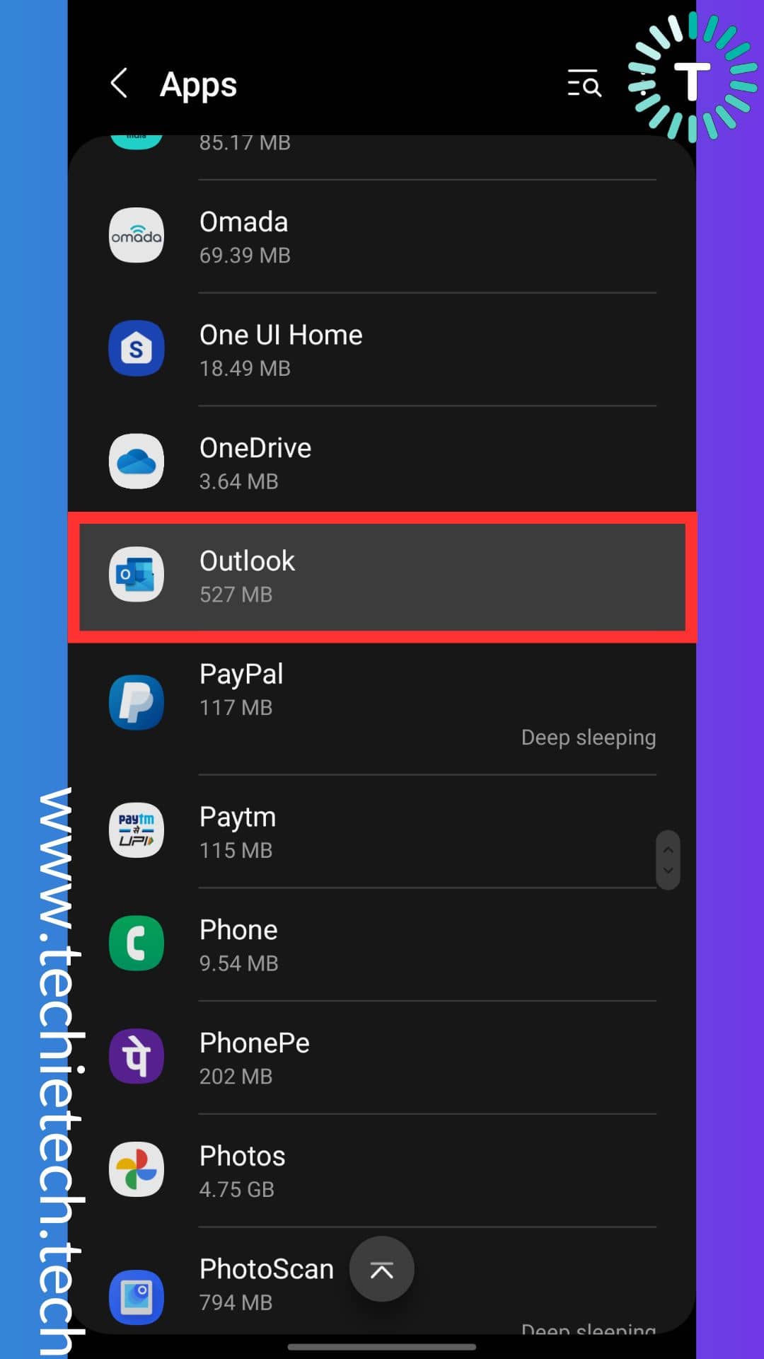 Find Microsoft Outlook and tap on it