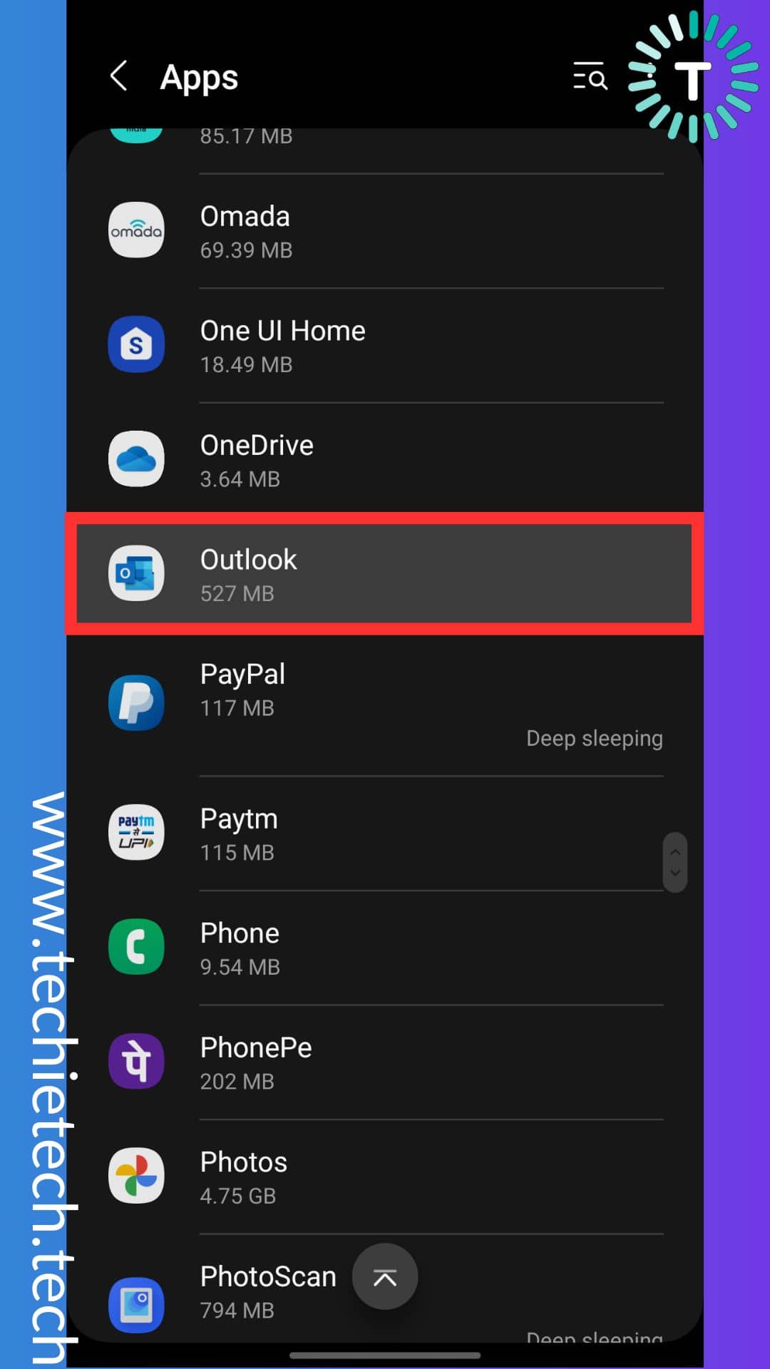 Find and tap on Microsoft Outlook