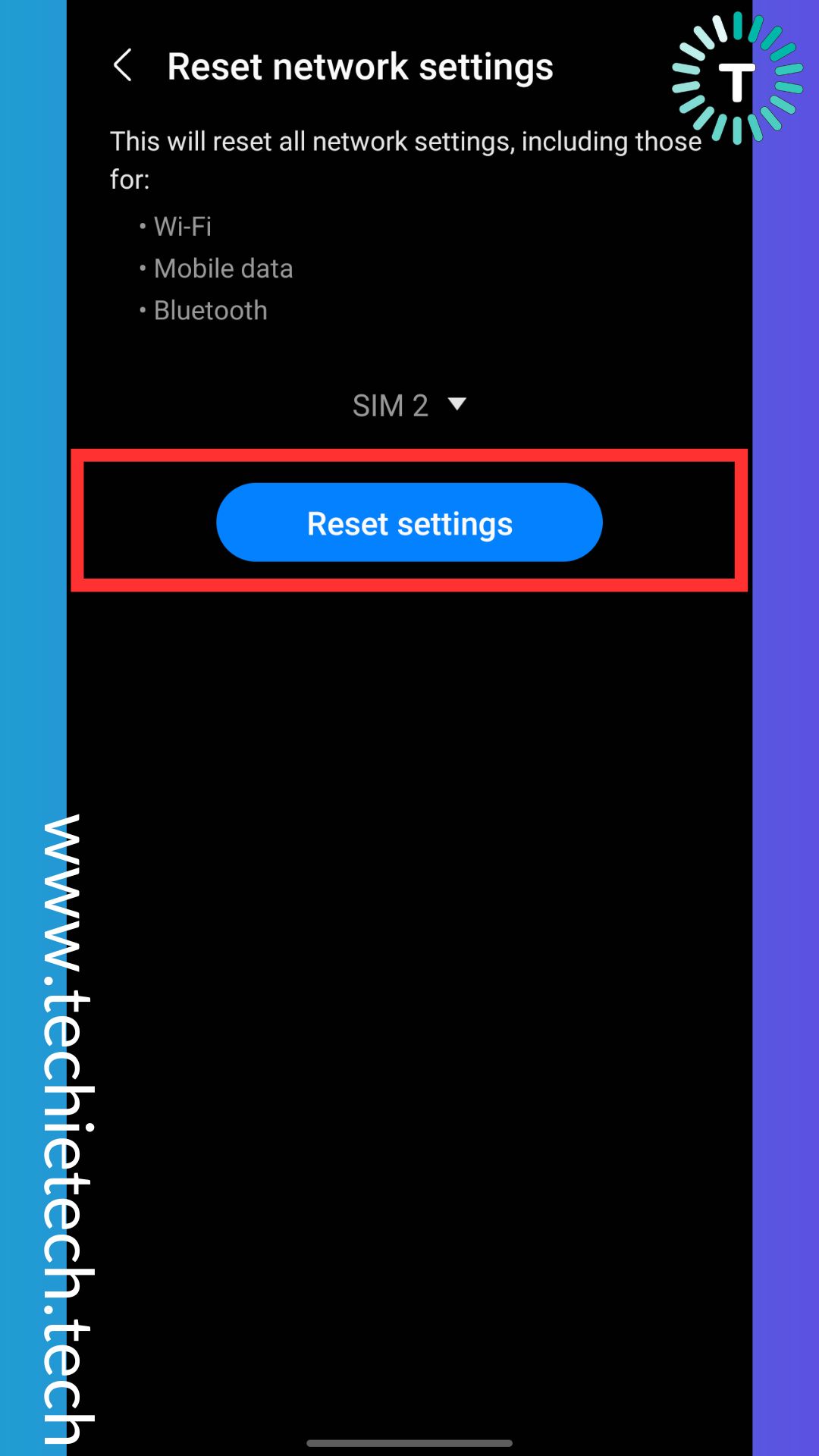 For SIM 2, again tap on Reset settings