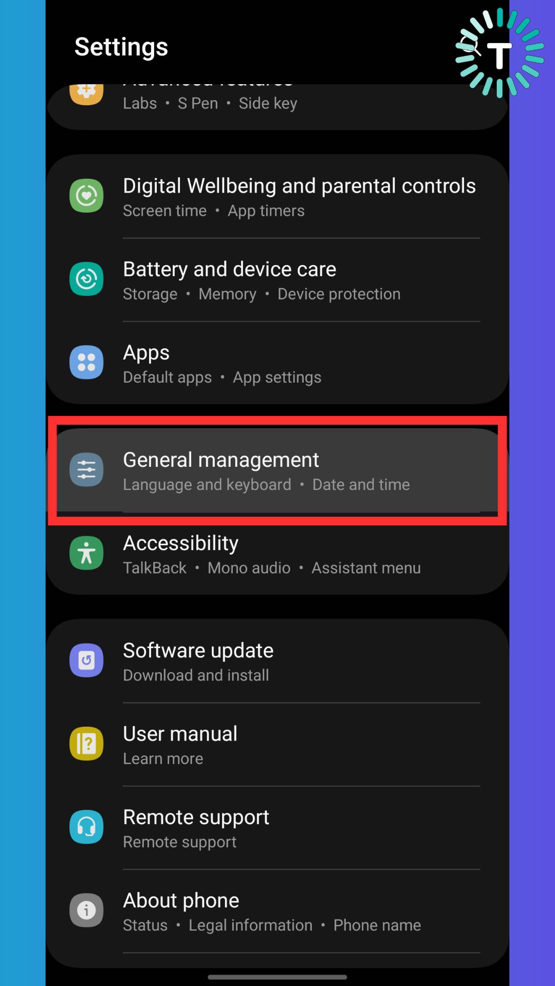 Go to Settings and tap on General management