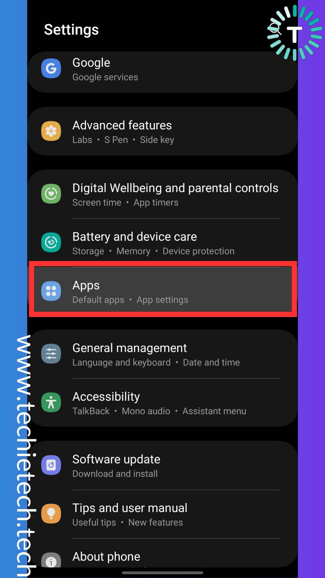 Head to settings and tap on Apps and Notifications