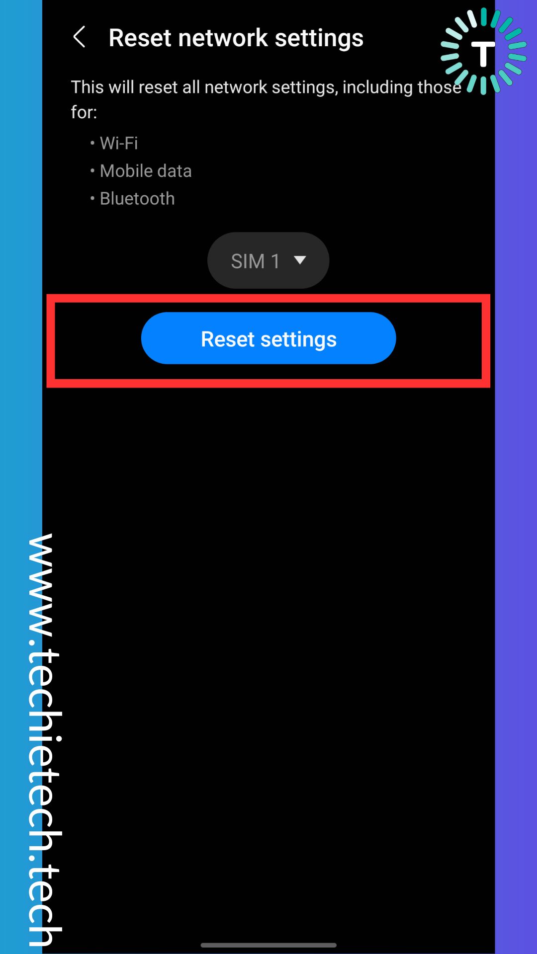 On the next screen, for SIM 1, tap on Reset settings