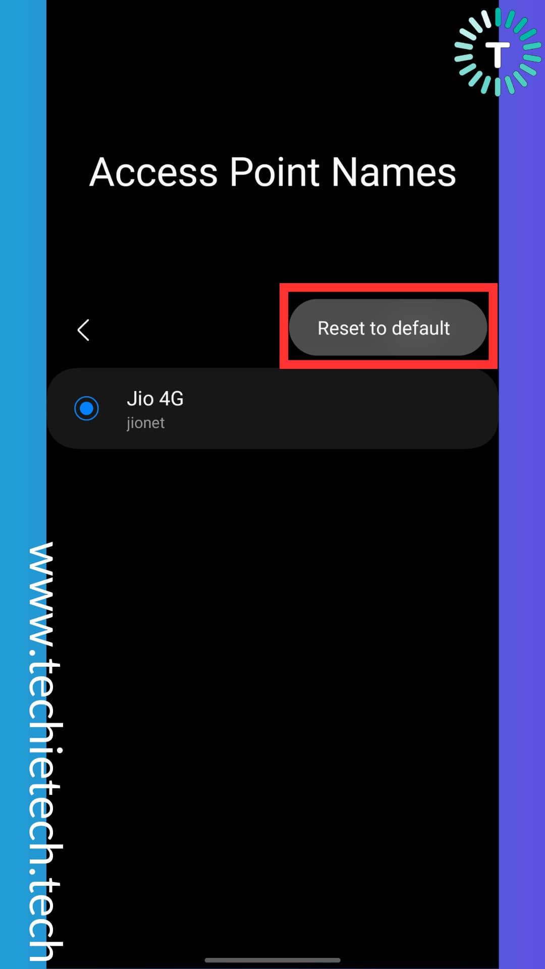 On the top right and tap Reset to default