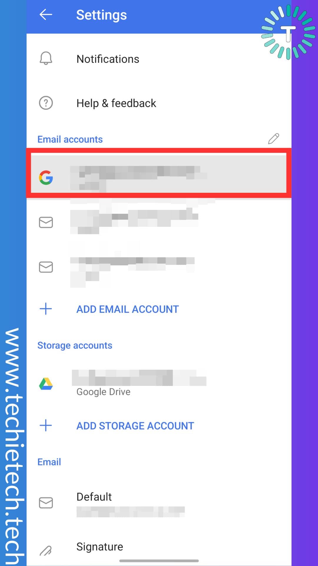 Select an email account