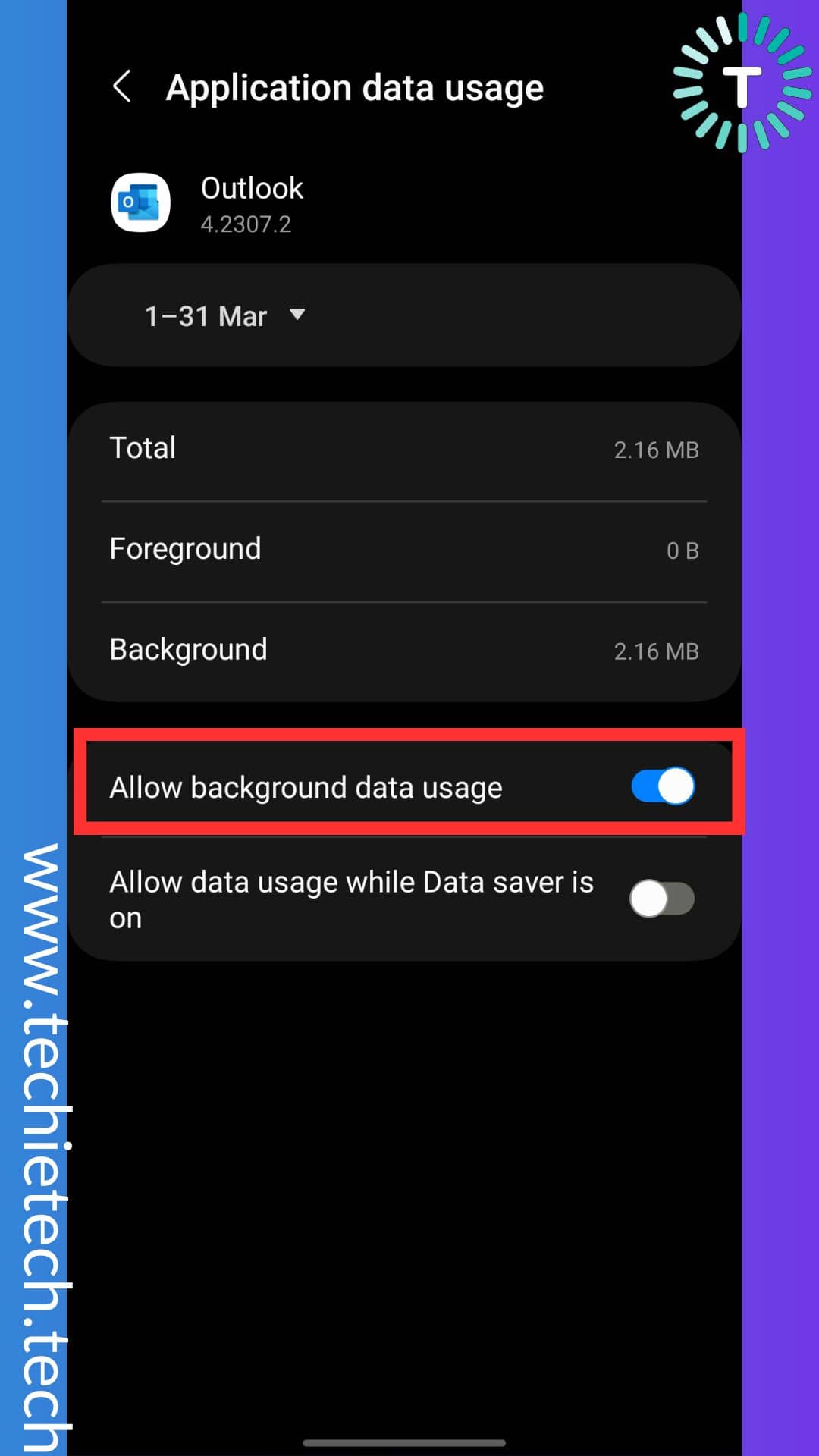 Tap on Mobile data
