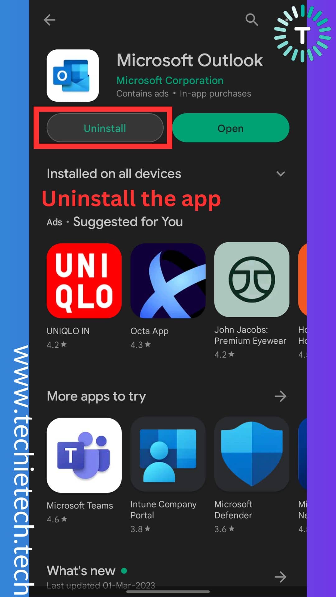 Tap on the ‘Uninstall’ button 