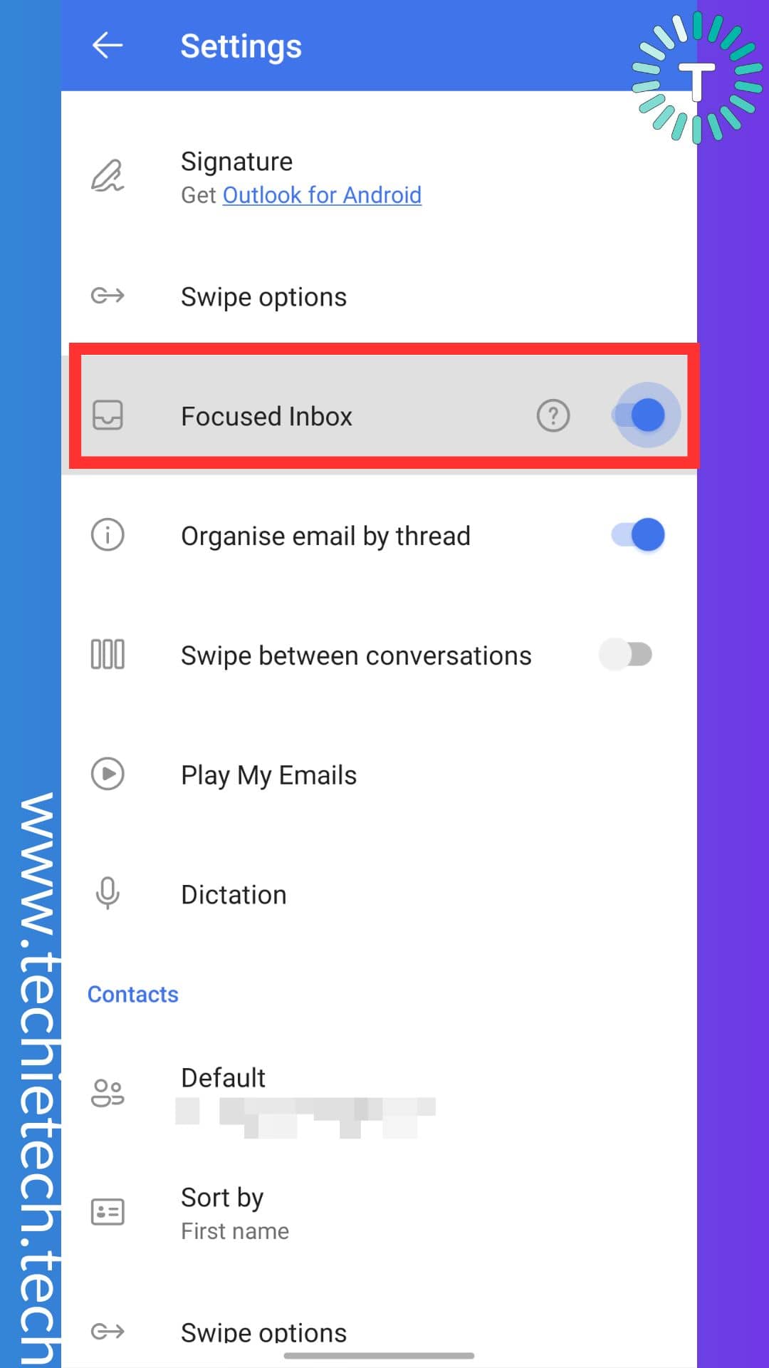 Toggle the switch to disable Focus Inbox 