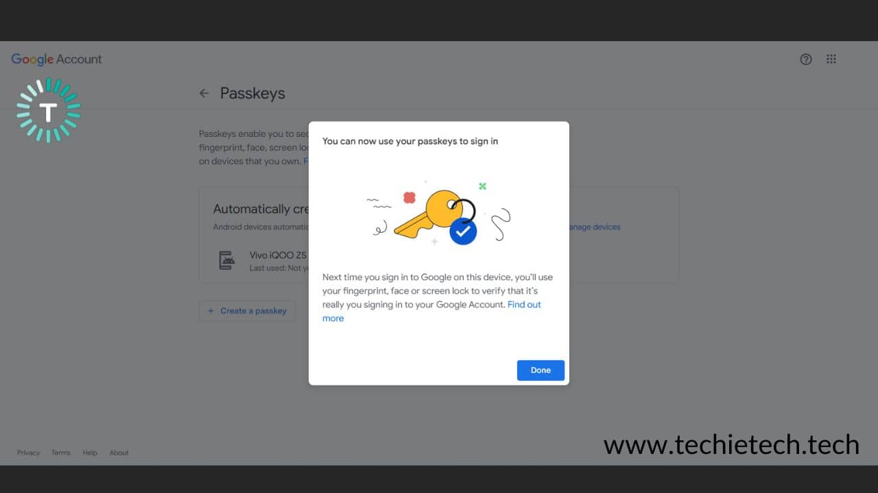 Passkey created page