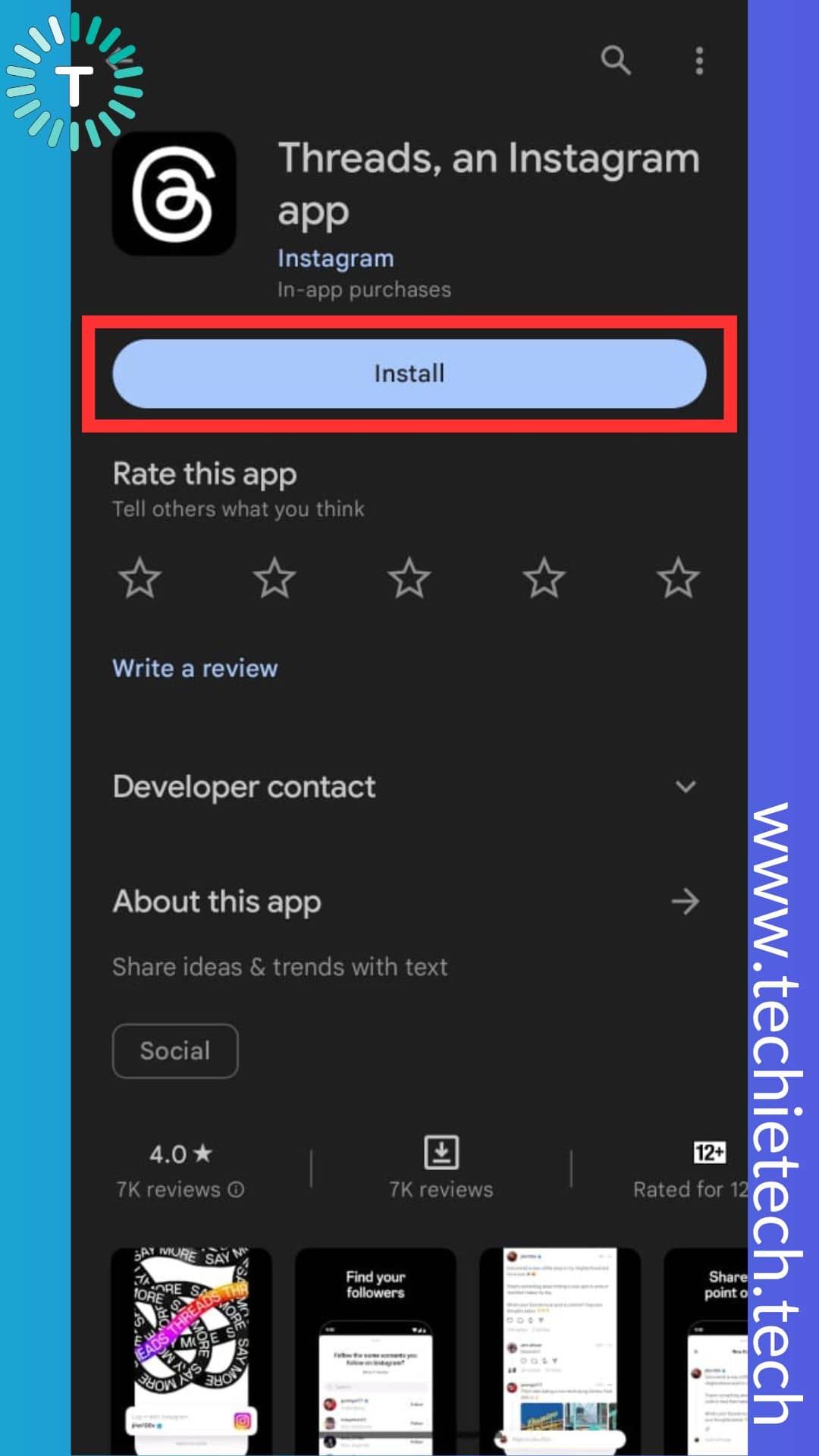 Search Threads and tap Install