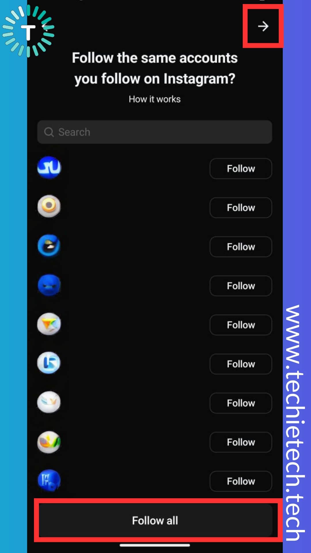 Tap Follow all or tap arrow at top right