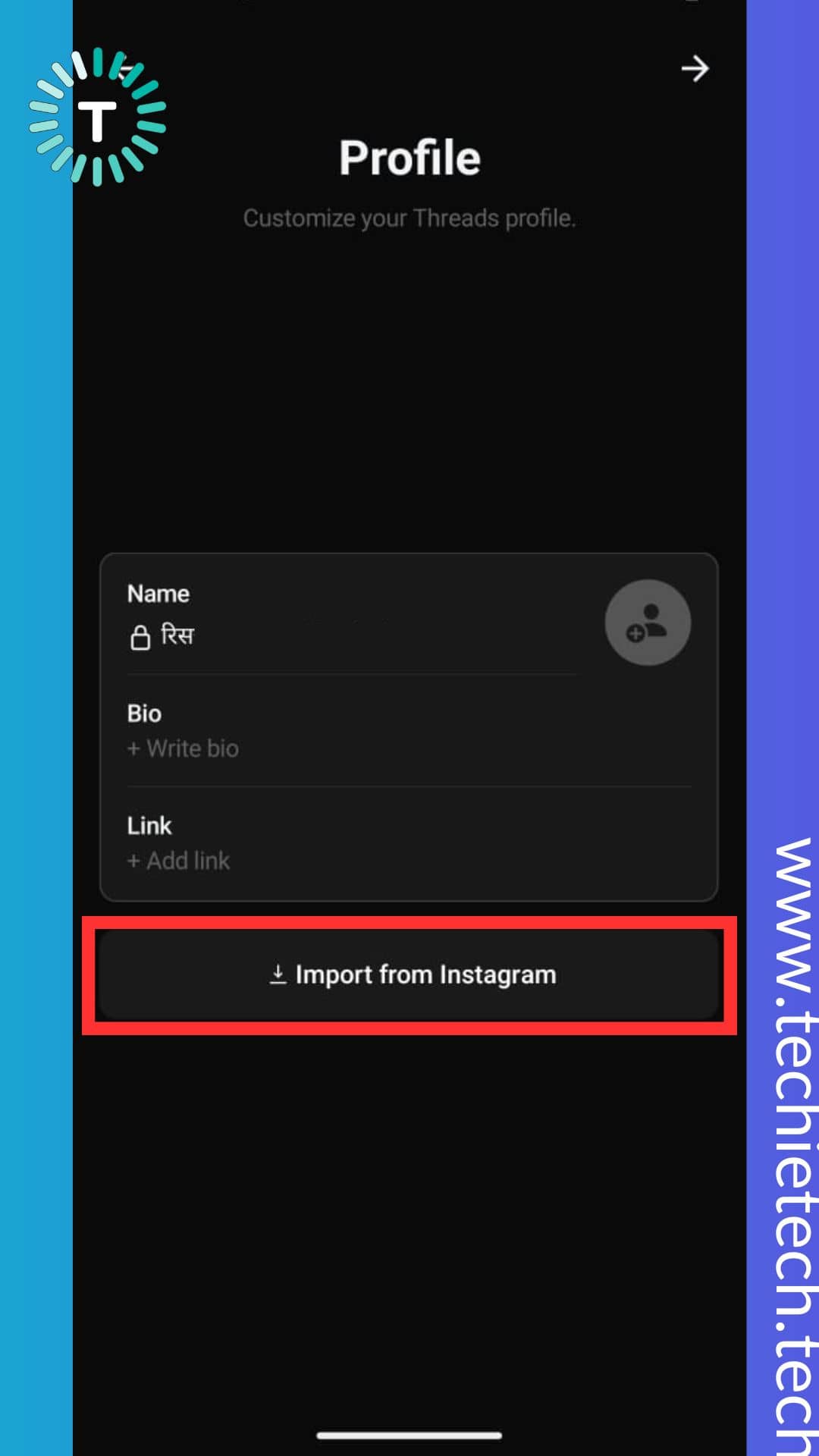 Tap Import from Instagram