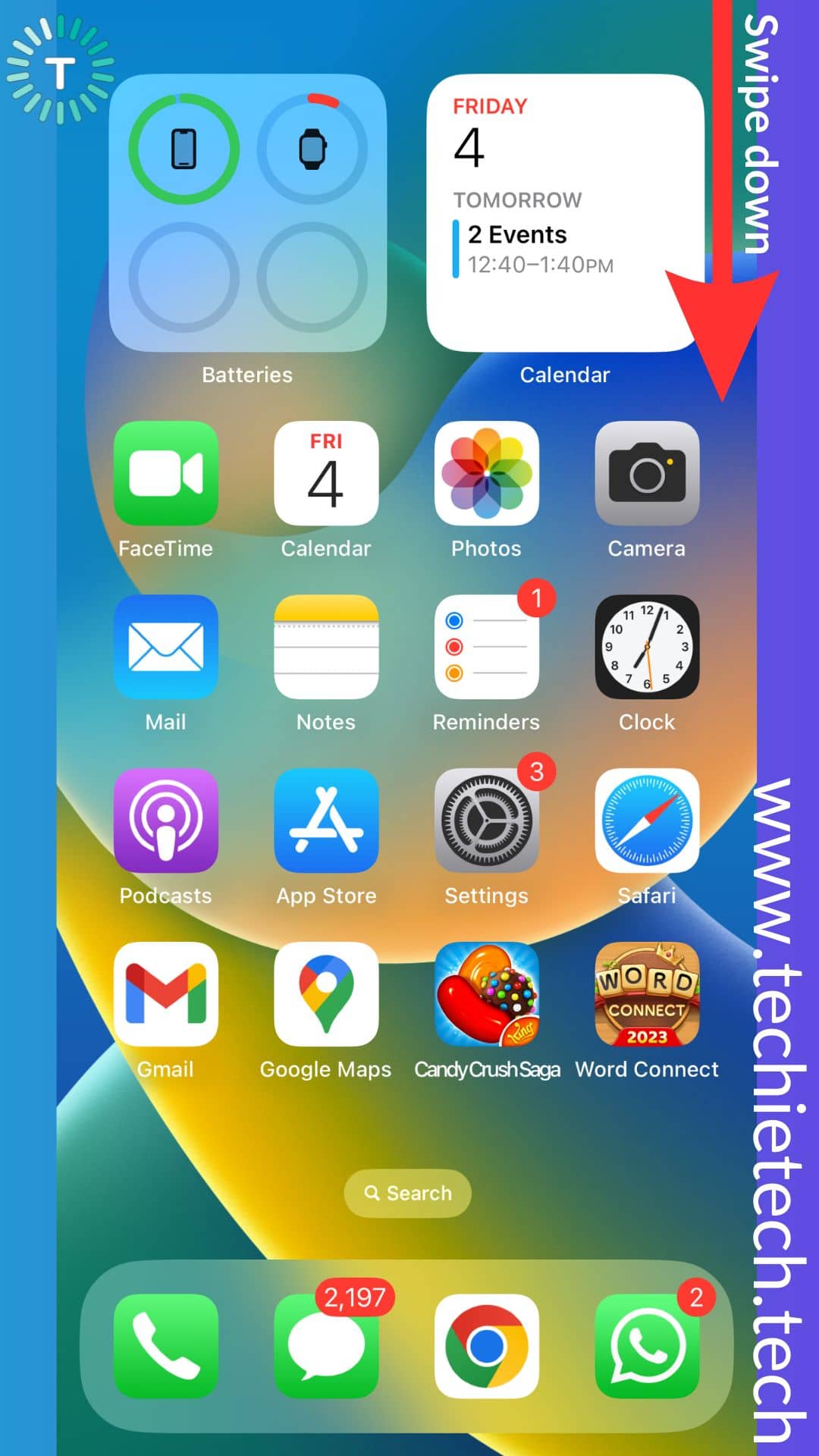 Swipe down on top right corner of the iPhone's screen
