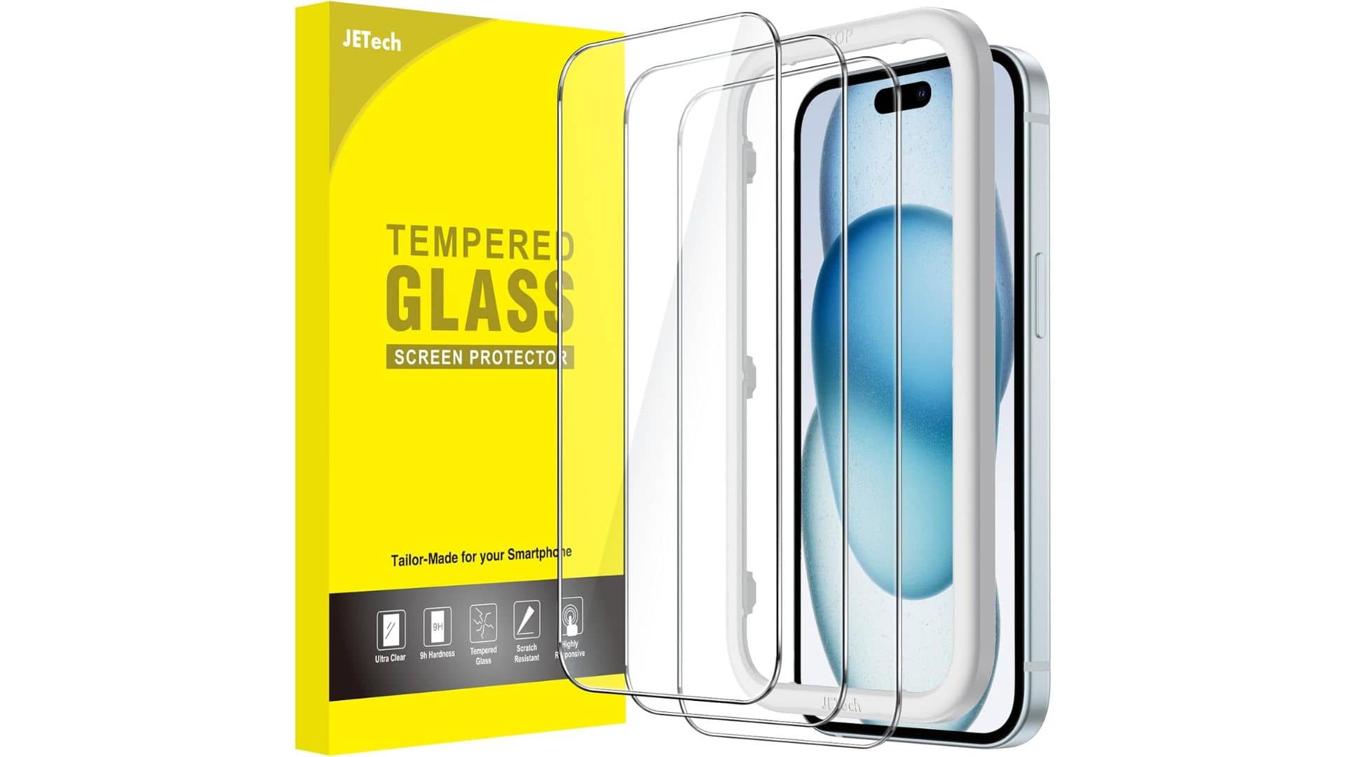 JETech Full Coverage Screen Protector for iPhone 15